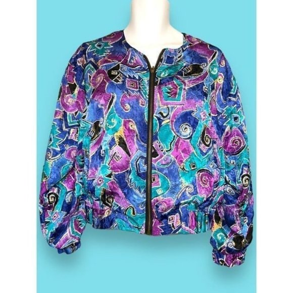 Vintage 80s 90s Darlyn Designs Retro Zip Up Jacket Sz Medium - Picture 1 of 5